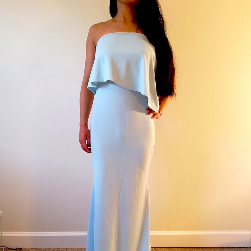 Sky blue maxi evening gown